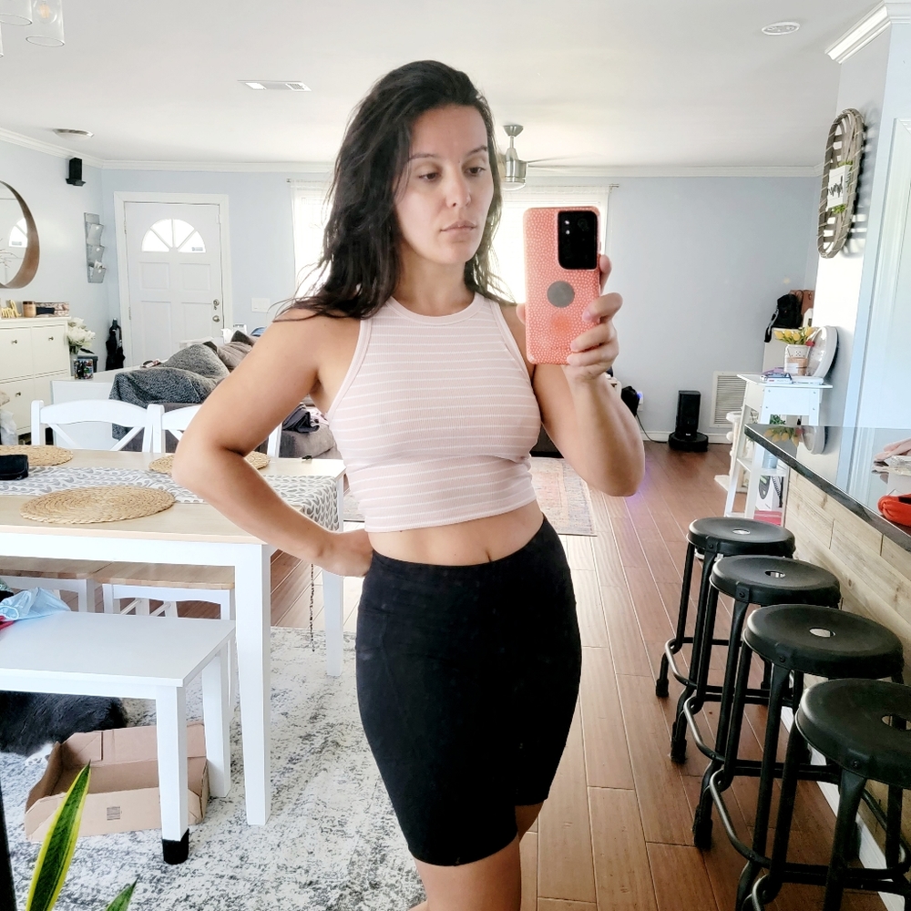 Forever 21 Size S Pink White Striped Crop Top